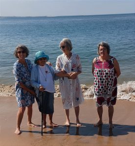 Utentes e voluntária na praia